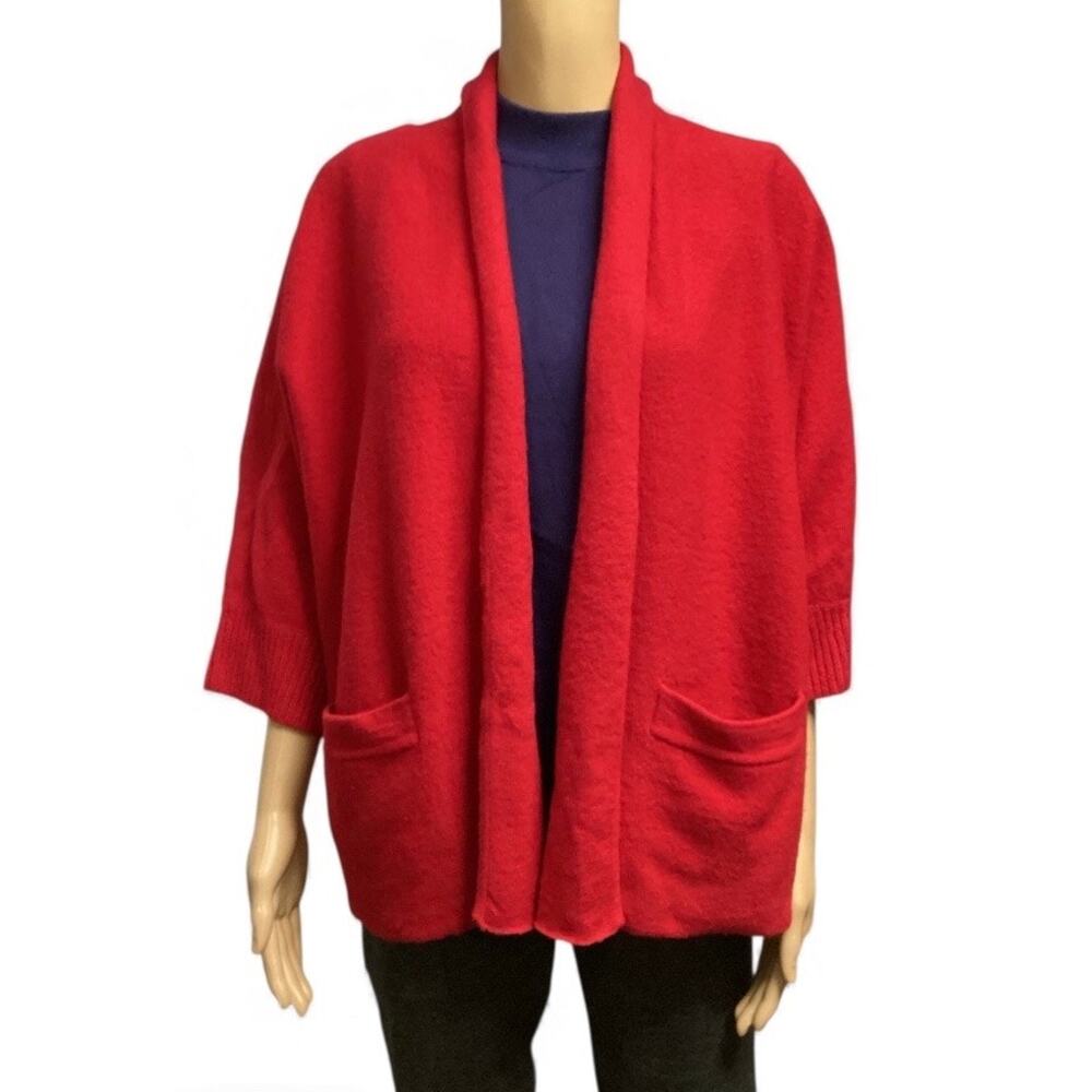 Chico's Womens 100% Wool Cardigan Sweater Red Open Front Size 1 (M)